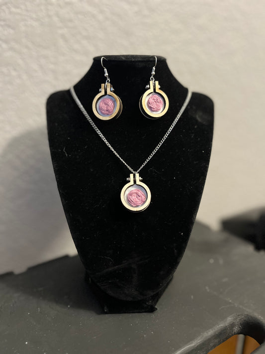 Purple Rose Embroidery Jewelry Set