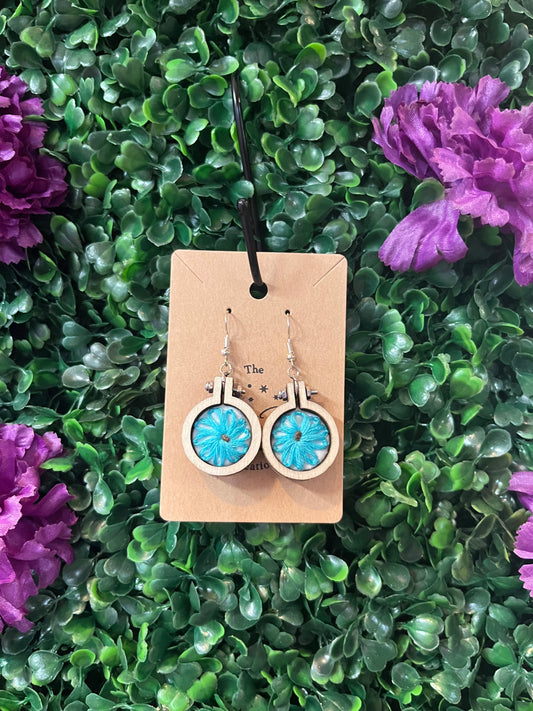 Blue Daisy Embroidery Earrings