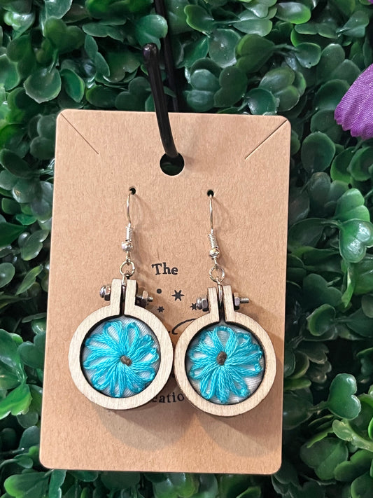 Blue Daisy Embroidery Earrings