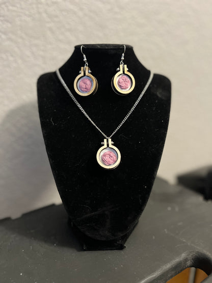 Purple Rose Embroidery Jewelry Set