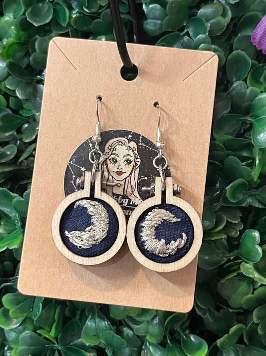 Silver Moon Embroidery Earrings
