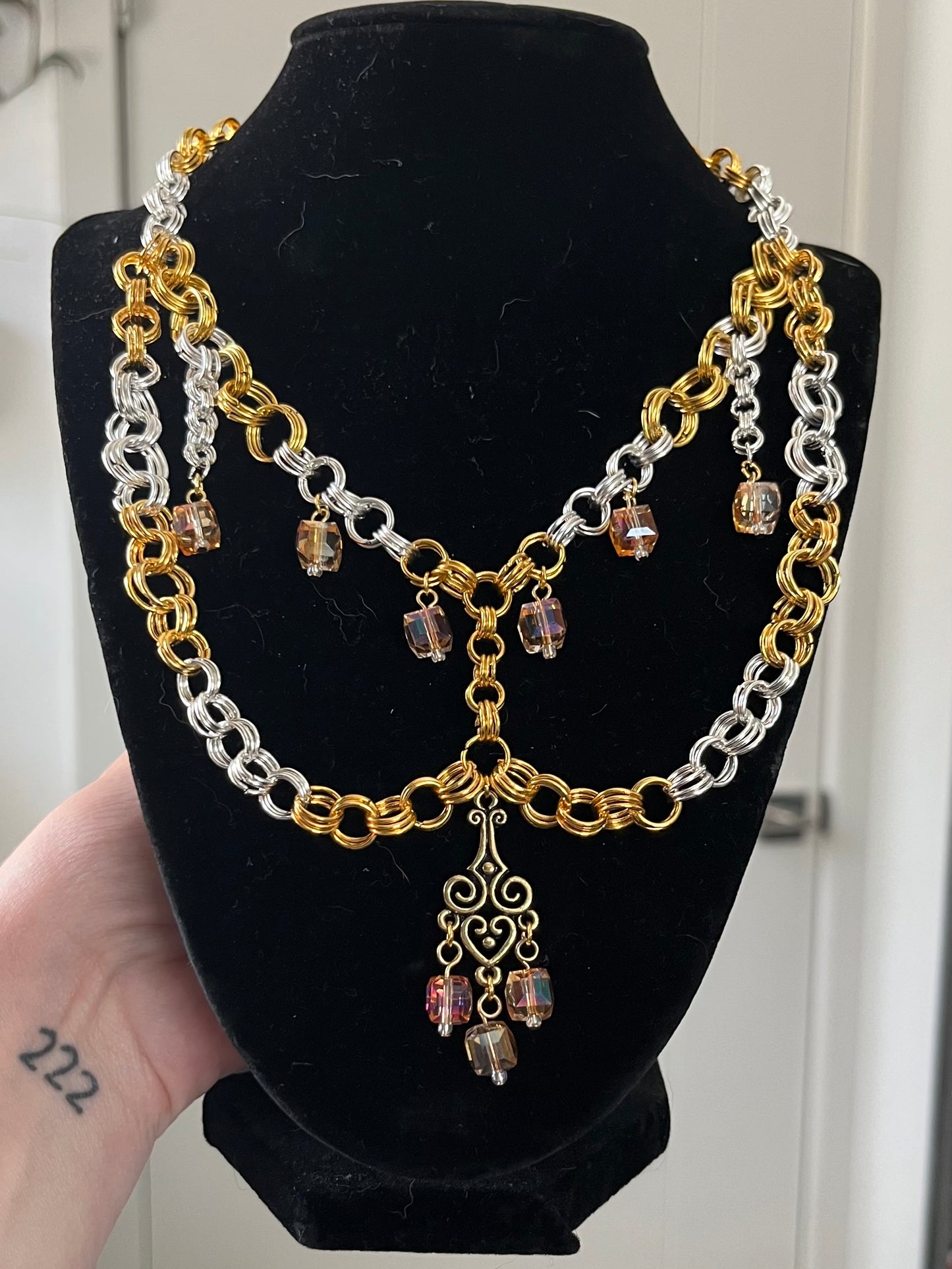 Silver and Gold Beaded Statement Necklace