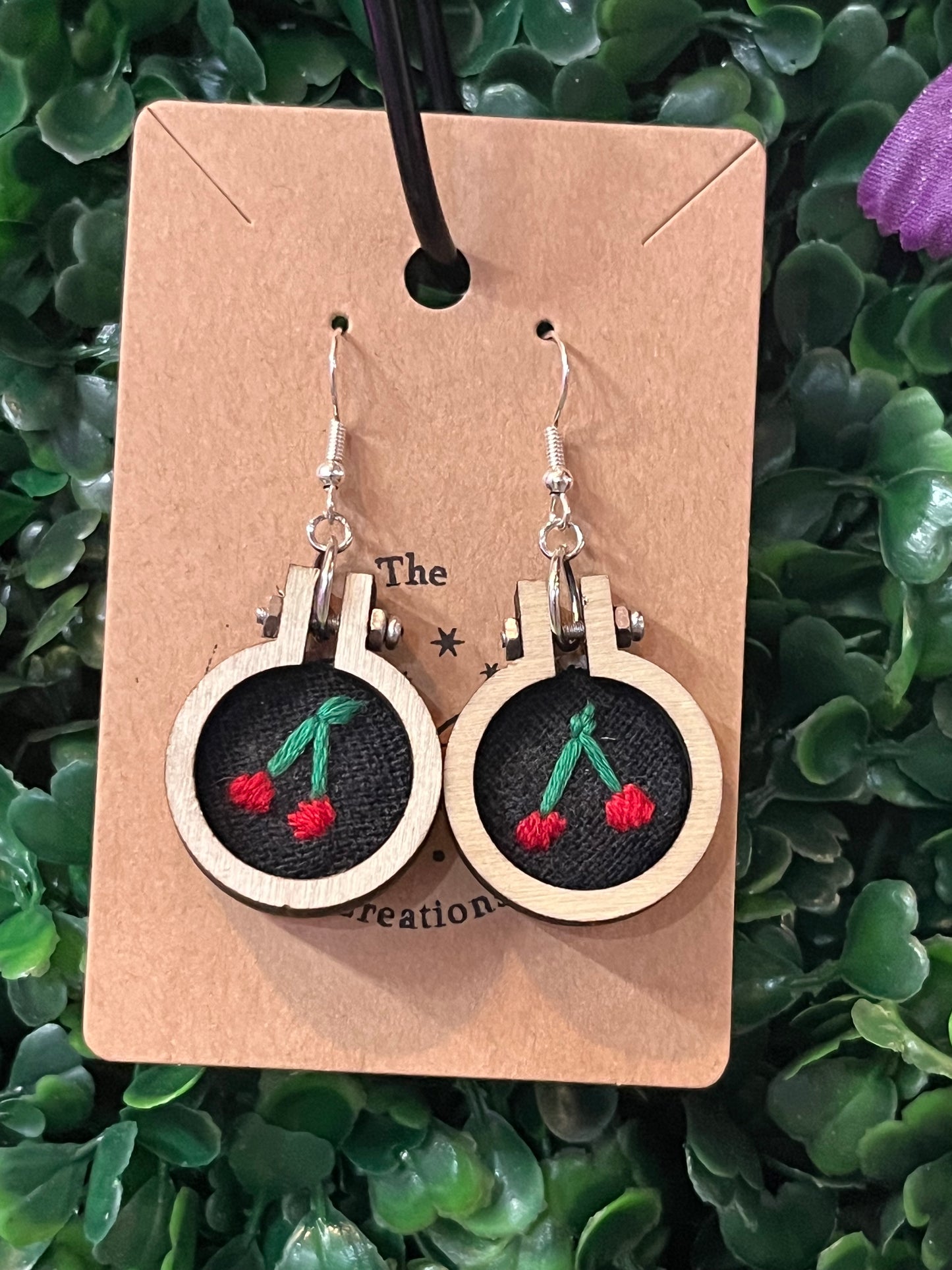 Cherries Embroidery Earrings