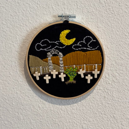 Zombie Graveyard Embroidery Hoop