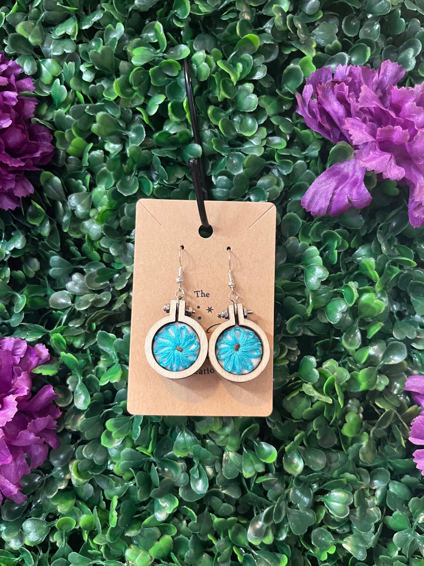 Blue Daisy Embroidery Earrings