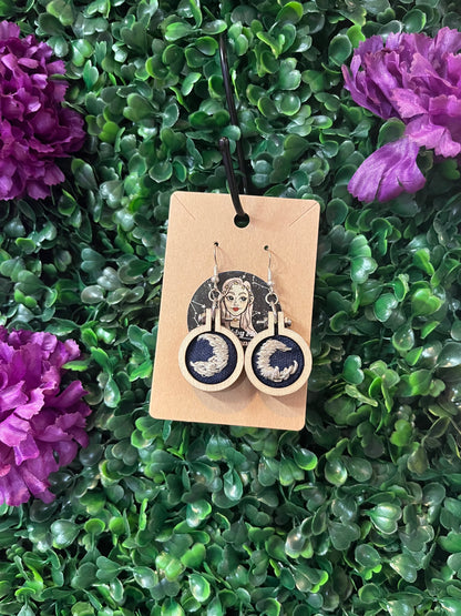 Silver Moon Embroidery Earrings