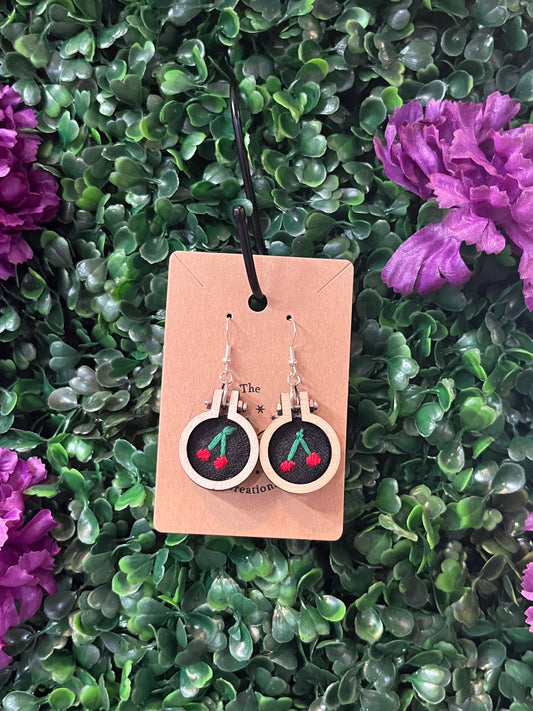 Cherries Embroidery Earrings