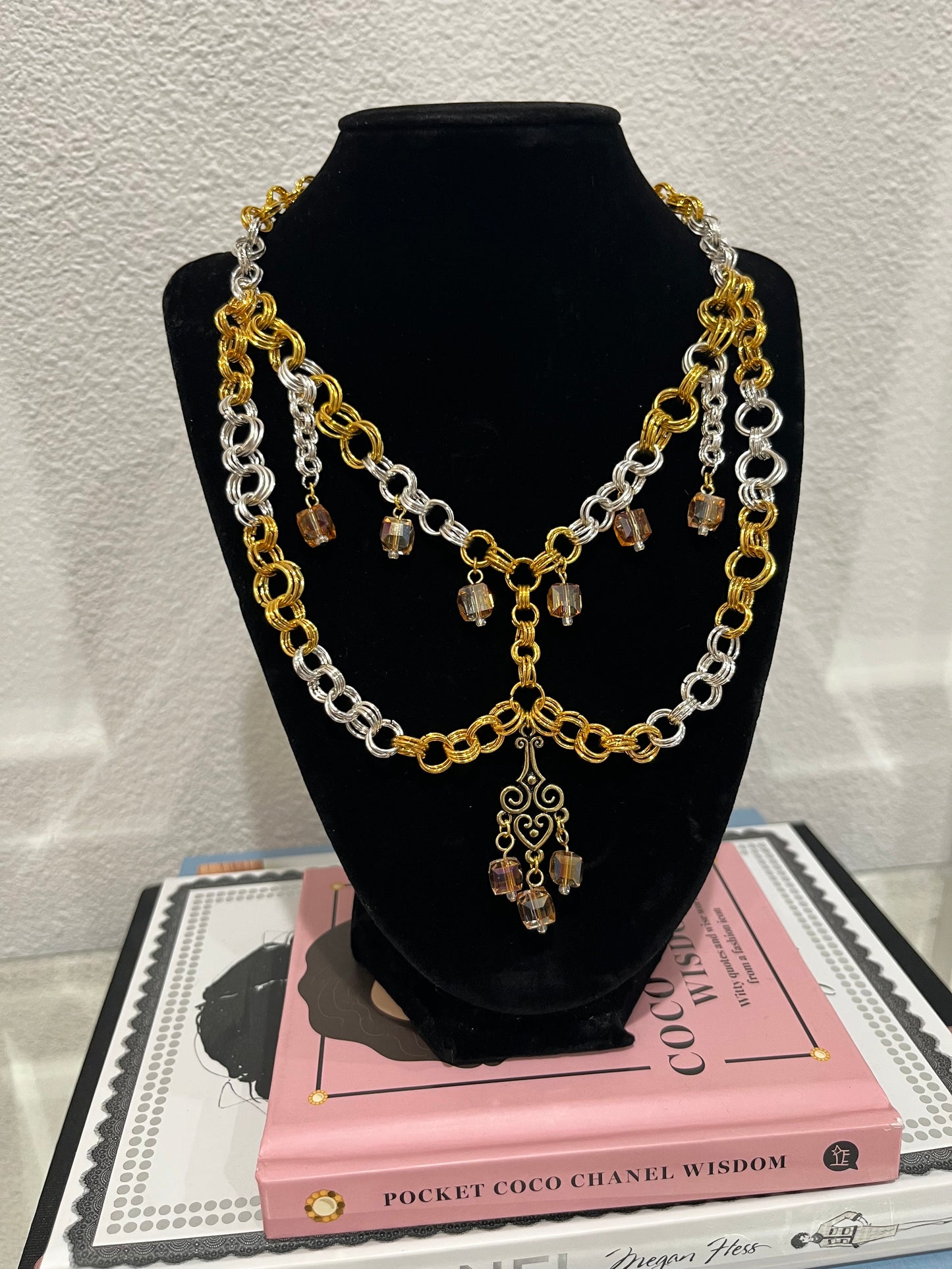 Silver and Gold Beaded Statement Necklace