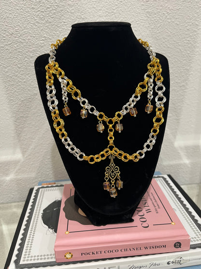 Silver and Gold Beaded Statement Necklace