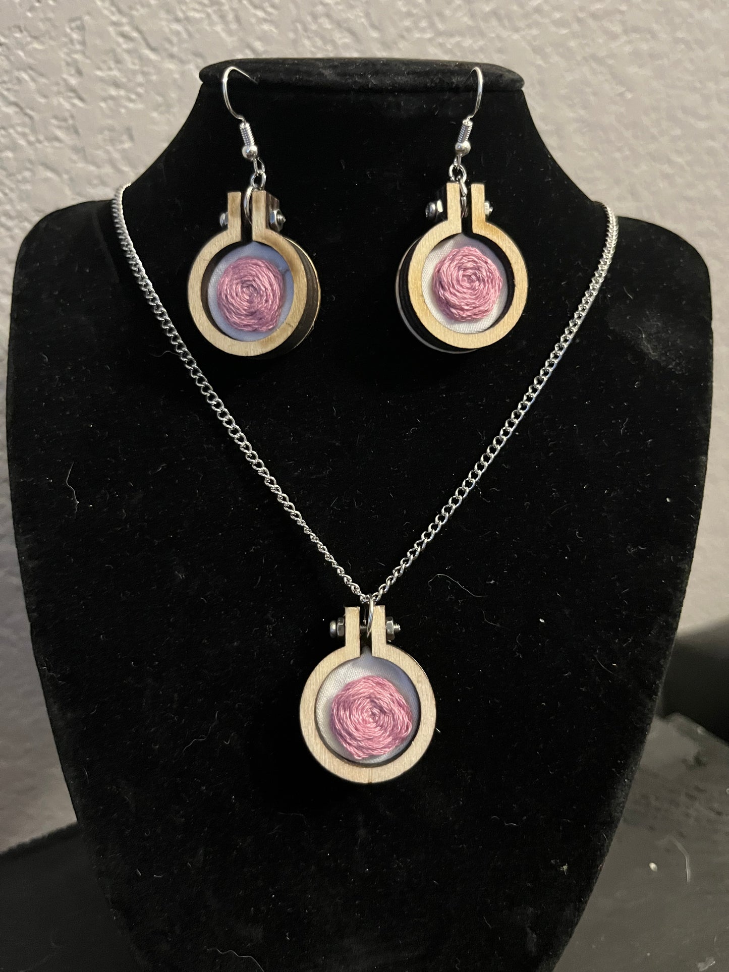 Purple Rose Embroidery Jewelry Set