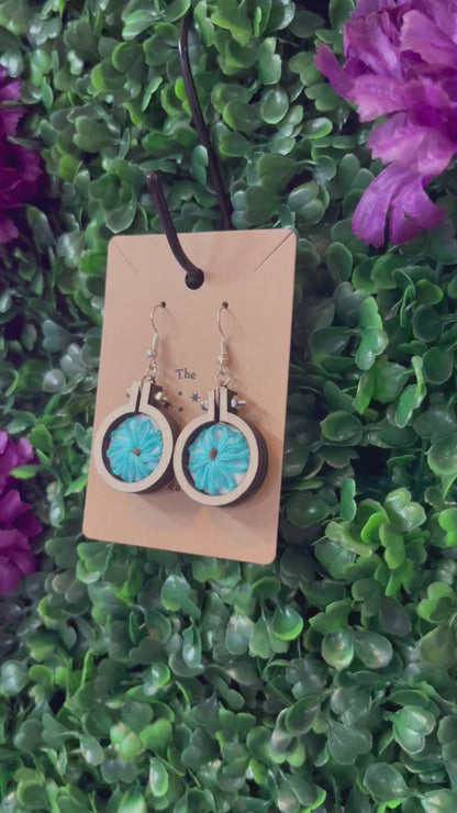 Blue Daisy Embroidery Earrings